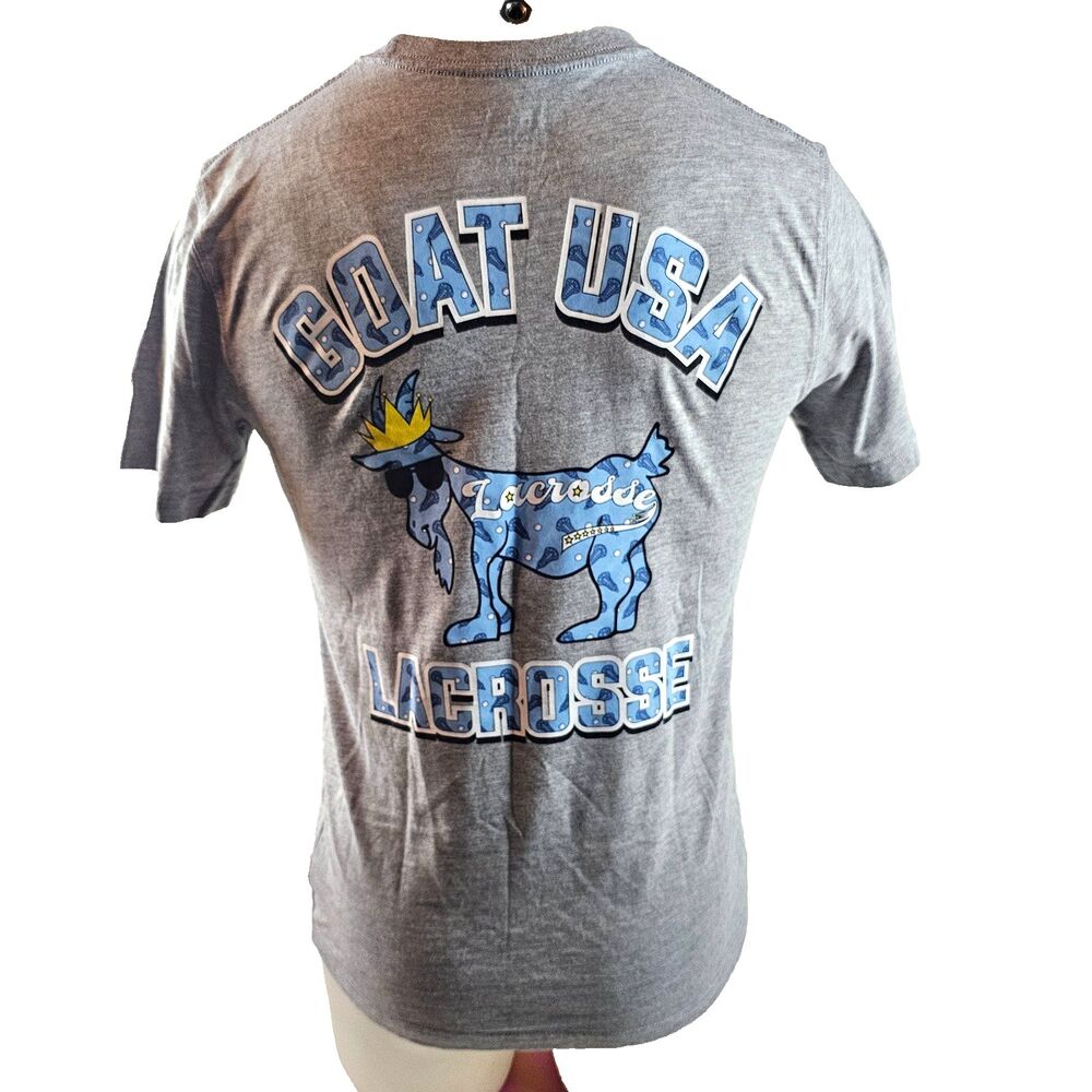 Goat USA Lacrosse T Shirt Mens Small Gray Graphic Tee Blue Goat Athletic Sports